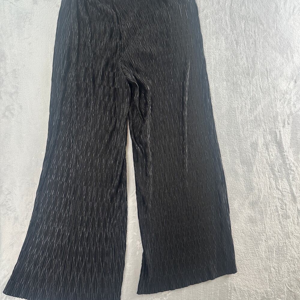 Topshop Black Crinkle Pleated Wide Leg Pants - Size 8-10 - Picture 6 of 7